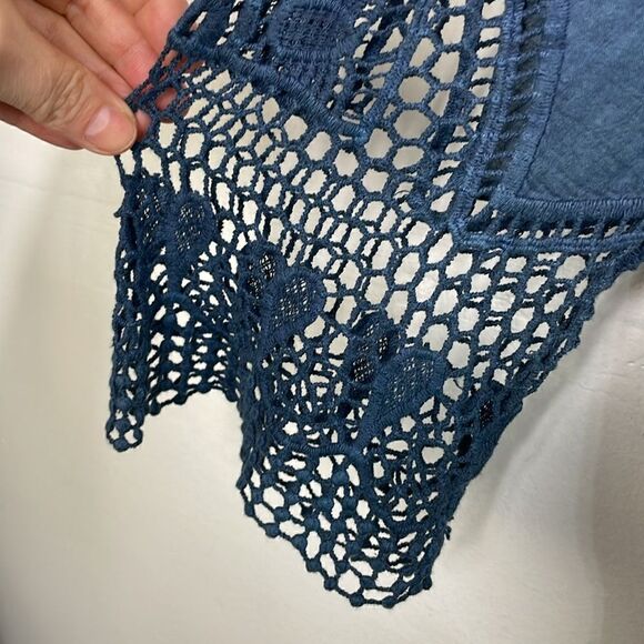 Lauren Michelle Boho Crochet mixed media top 3/4 sleeve round neck size Large - Picture 9 of 12